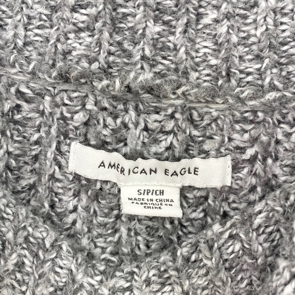 American Eagle Gray Sweater Boxy Mock Turtleneck Ribbed Knit Oversized Sz S - Picture 4 of 9